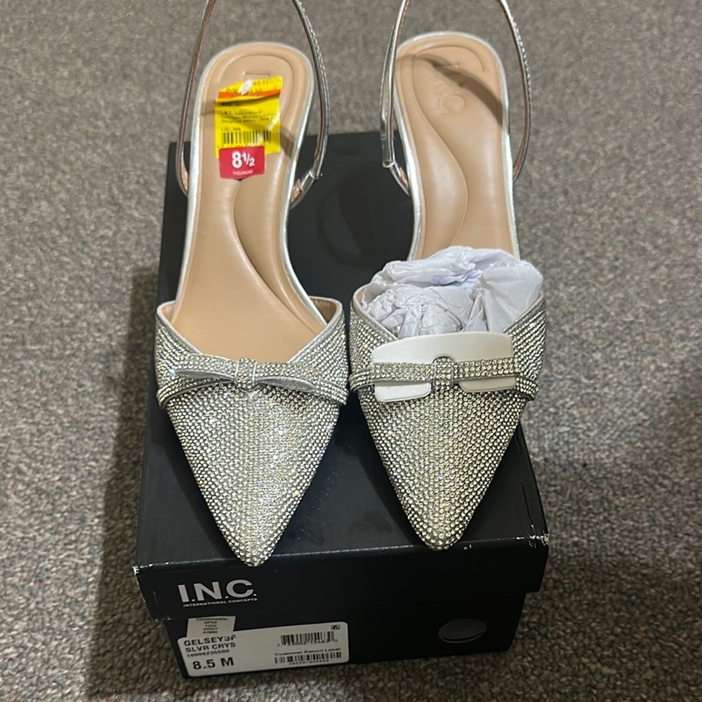 INC International Concepts Women's Silver Slingback Heels